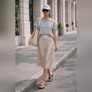 Sequin Pale Pink Knee Length Midi Skirt Size Medium